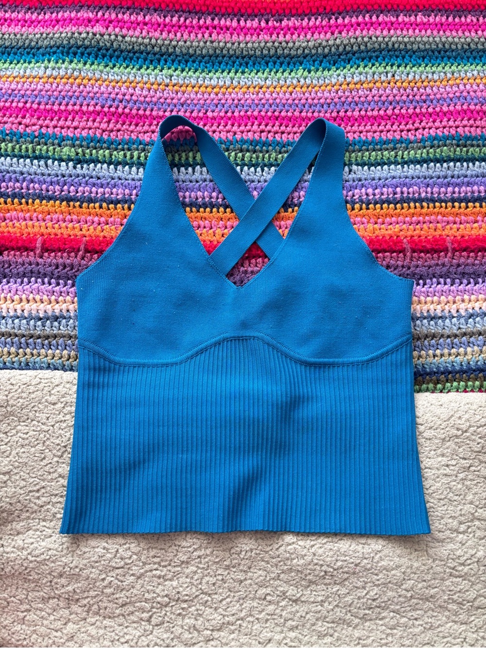 Sincerly Jules Teal Ribbed Cross-Back Bandeau Bralette